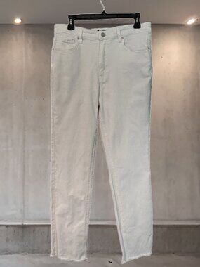 Sanctuary Denim 90s Jean High Rise Straight Salt Raw Hem White Jeans 30